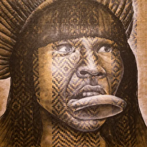 Woven-straw Indigenous portrait, Manaus, Brazil — Nicolas Marincic