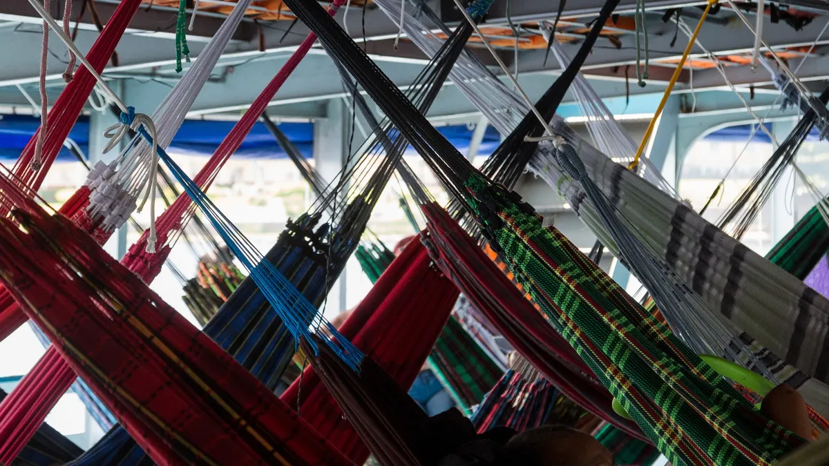 Hammocks on the deck of the Manaus–Tabatinga riverboat, Brazil — Nicolas Marincic