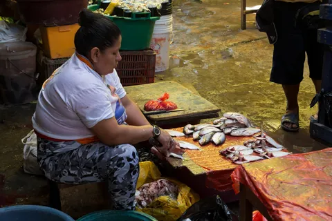 Fish seller at Belén market, Iquitos, Peru — Nicolas Marincic