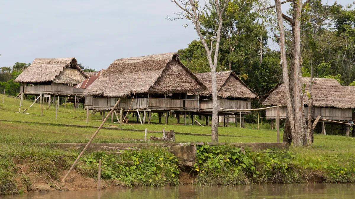 Thatched stilt village on the Napo, Peru — Nicolas Marincic