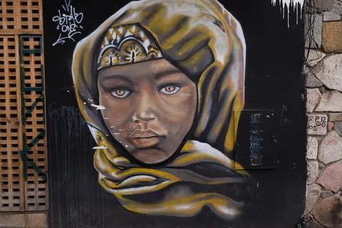 Portrait d’enfant voilée en street art à Quito, Équateur — Nicolas Marincic