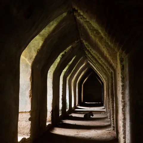 Enfilade d’arches de brique du Maha Aungmye Bonzan, Inwa, Birmanie — Nicolas Marincic