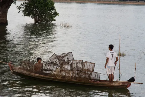 Fishermen with bamboo traps, Taungthaman Lake, Burma — Nicolas Marincic