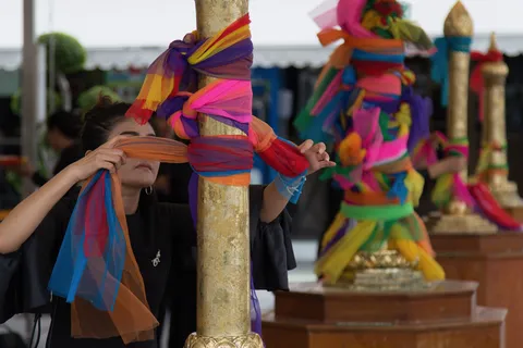 Shrine draped in coloured cloths, Burma — Nicolas Marincic