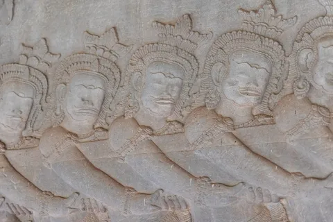 Churning of the Sea of Milk, Angkor Wat bas-relief, Cambodia — Nicolas Marincic