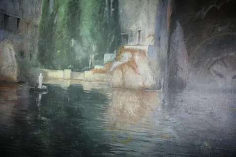 Flooded gallery beneath a painted fresco, catacombs, France — Nicolas Marincic