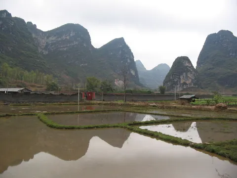 Karst reflected in a flooded paddy, Yangshuo, China — Nicolas Marincic