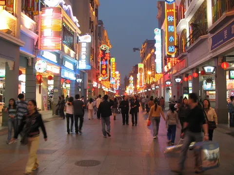 Neon-lit Shangxiajiu pedestrian street, Guangzhou, China — Nicolas Marincic