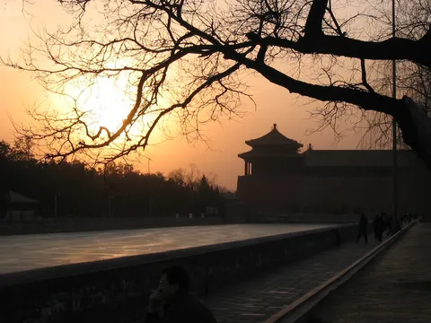 Corner tower and moat at sunset, Forbidden City, China — Nicolas Marincic
