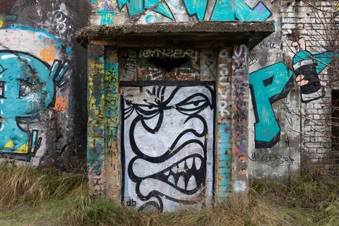 Graffiti-covered bunker entrance, Flanders dunes, France — Nicolas Marincic