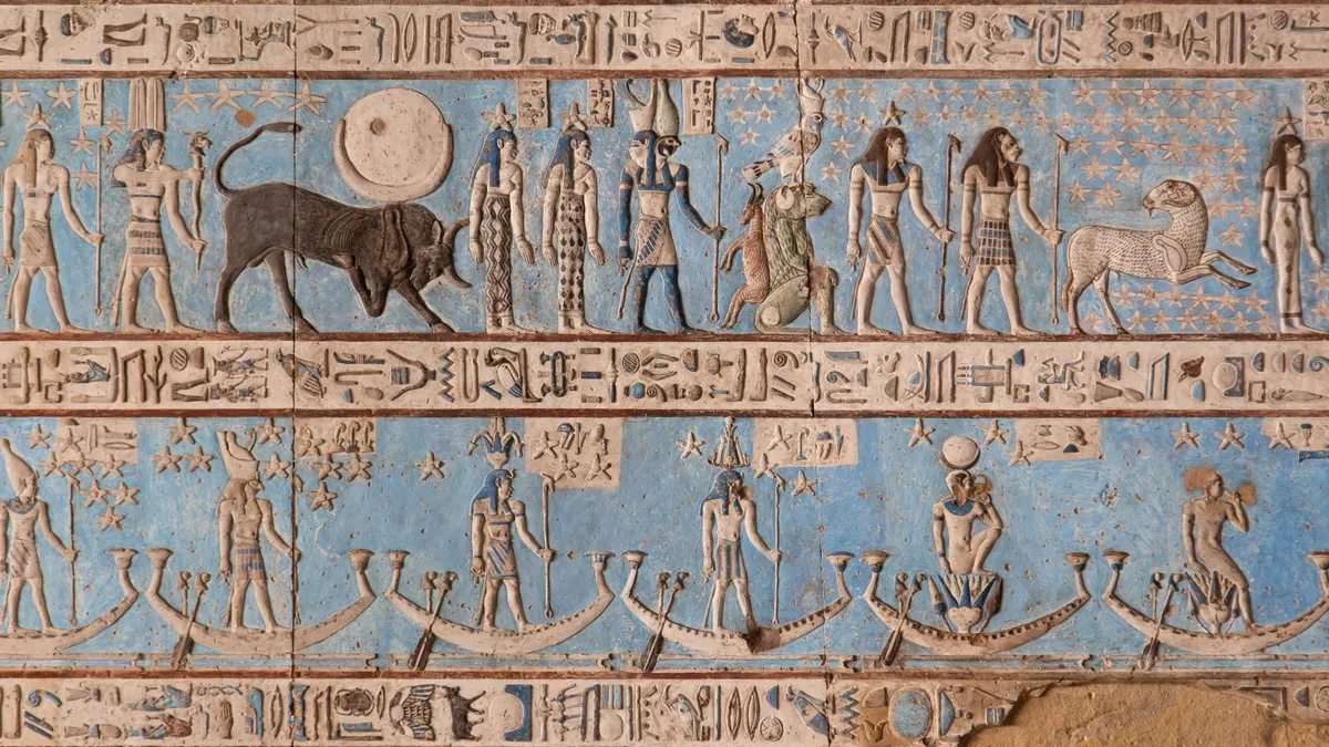 Astronomical ceiling with restored colours, Dendera, Egypt — Nicolas Marincic