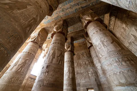 Looking up in the hypostyle hall, Dendera, Egypt — Nicolas Marincic