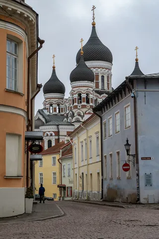 Coupoles d’Alexandre-Nevski au-dessus des vieilles maisons, Tallinn, Estonie — Nicolas Marincic