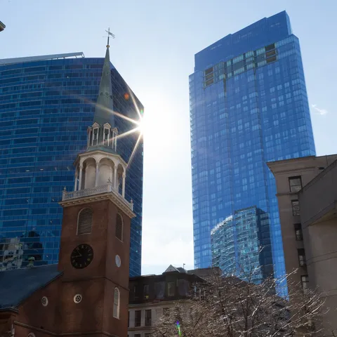 Old South Meeting House steeple and glass towers, Boston, United States — Nicolas Marincic