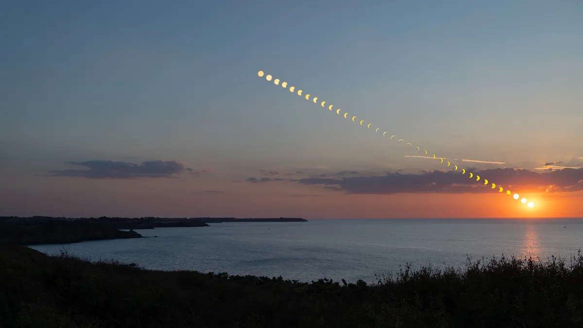 Eclipse sequence at sunset over the sea, 12 August 2026, France — Nicolas Marincic