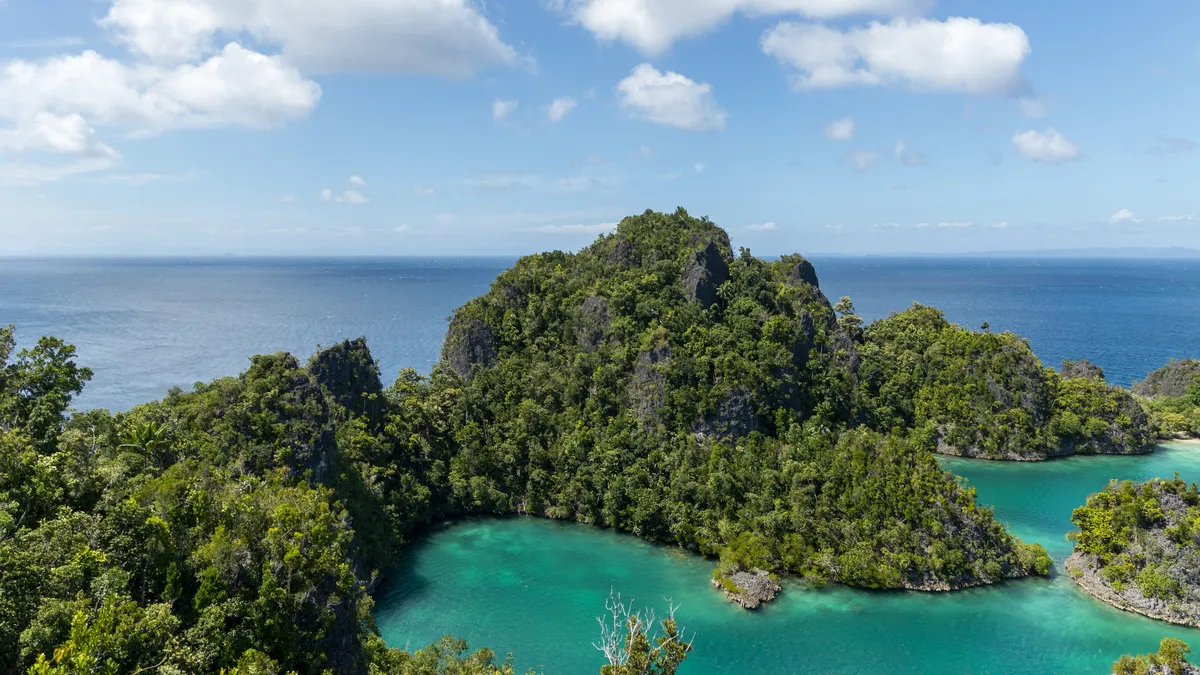 Île karstique et lagon depuis Piaynemo, Indonésie — Nicolas Marincic
