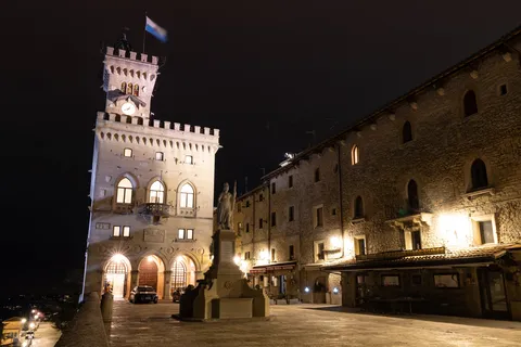 Palazzo Pubblico floodlit at night, San Marino — Nicolas Marincic
