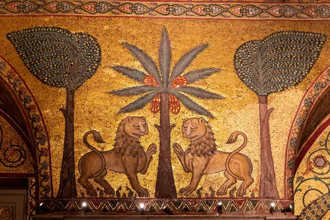 Lions et palmiers en mosaïque, salle de Roger, Palerme, Italie — Nicolas Marincic