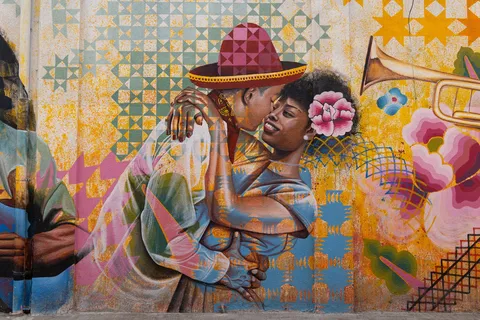 Dancing couple mural, Kingston art district, Jamaica — Nicolas Marincic