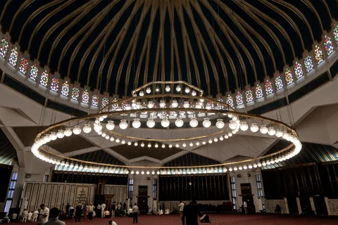 Chandelier beneath the dome of King Abdullah I Mosque, Jordan — Nicolas Marincic