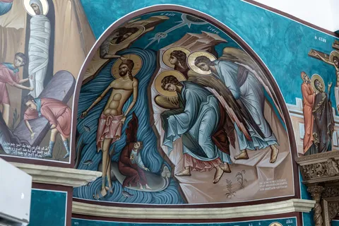 Fresco of the Baptism of Christ at Bethany, Jordan — Nicolas Marincic