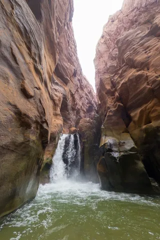Waterfall at the end of the Wadi Mujib siq, Jordan — Nicolas Marincic