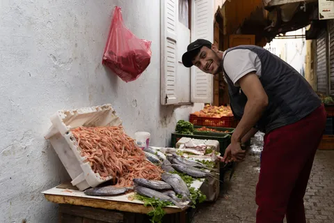 Fishmonger in a medina alley, Morocco — Nicolas Marincic
