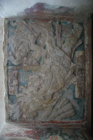 Carved Maya lintel with traces of paint, Mexico — Nicolas Marincic