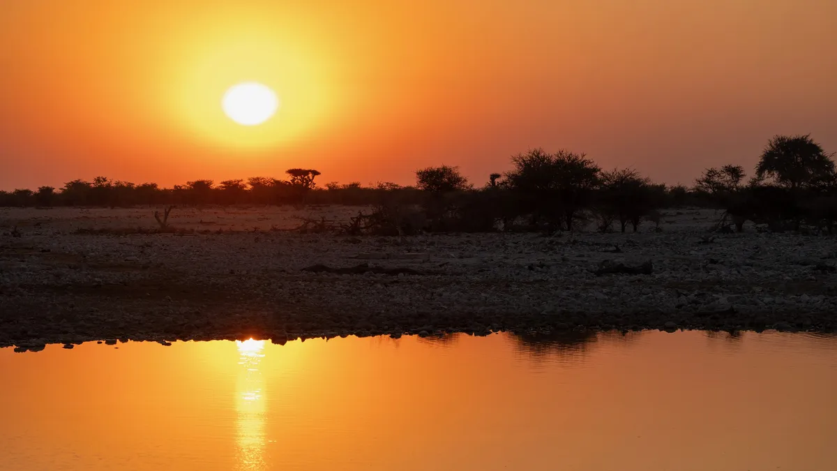 Coucher de soleil sur un point d’eau d’Etosha, Namibie — Nicolas Marincic