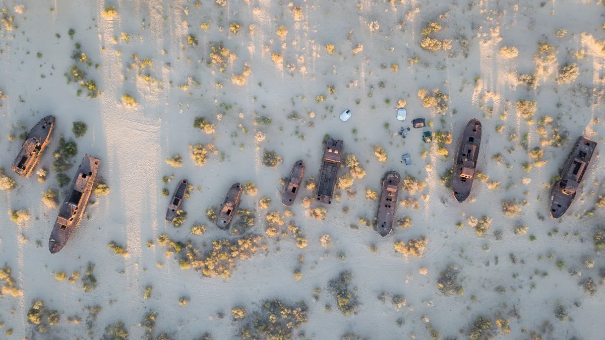 Moynaq ship graveyard from above, Uzbekistan — Nicolas Marincic