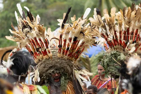 Feather headdresses, Crocodile Festival, Papua — Nicolas Marincic