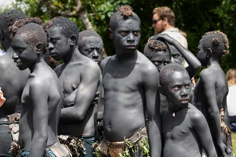 Charcoal-painted boys, Mount Hagen Show, Papua — Nicolas Marincic