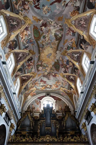 Painted ceiling and organ, St Nicholas Cathedral, Ljubljana, Slovenia — Nicolas Marincic