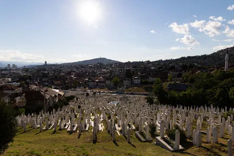 White tombstones of Kovači Martyrs’ Cemetery, Sarajevo, Bosnia and Herzegovina — Nicolas Marincic