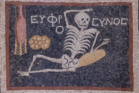 ‘Be cheerful, enjoy life’ skeleton mosaic, Hatay Museum, Antakya, Turkey — Nicolas Marincic