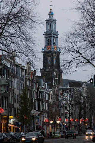 Westerkerk tower above the street, Amsterdam, Netherlands — Nicolas Marincic