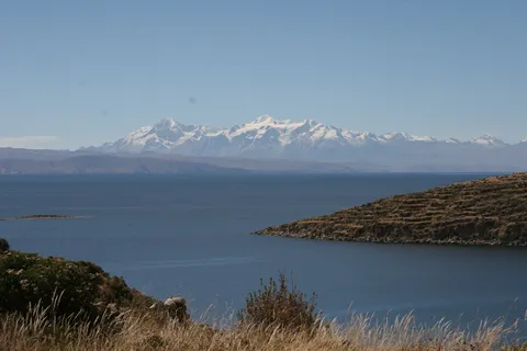 Terraced headland and the Cordillera Real, Isla del Sol, Bolivia — Nicolas Marincic