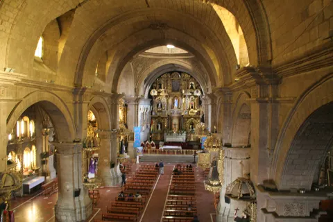 Nave and gilded altarpiece of San Francisco from the choir, La Paz, Bolivia — Nicolas Marincic