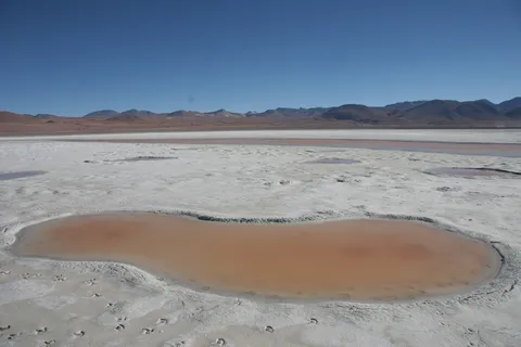 Red pool in the borax crust, Laguna Colorada, Bolivia — Nicolas Marincic