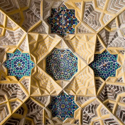 Muqarnas vault with turquoise tile stars, Bukhara, Uzbekistan — Nicolas Marincic