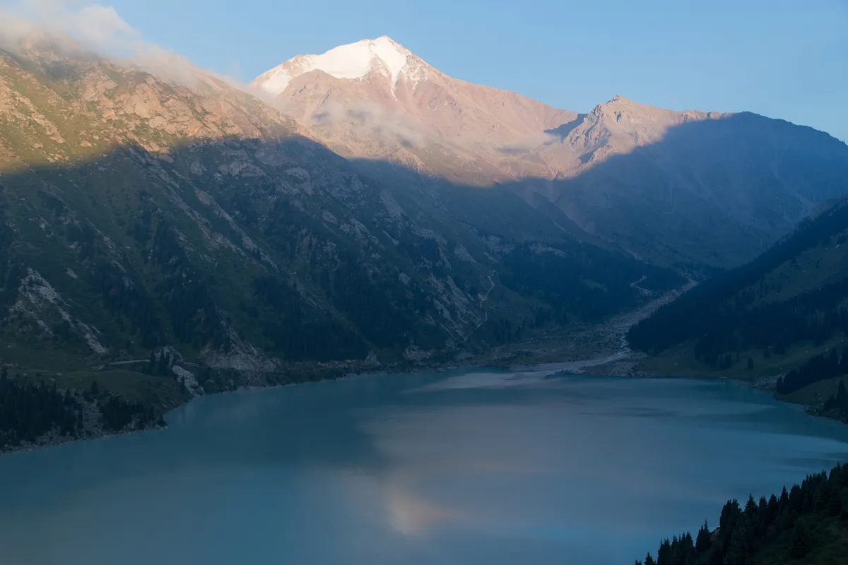 Big Almaty Lake, alpenglow on the Tian Shan peaks, Kazakhstan — Nicolas Marincic
