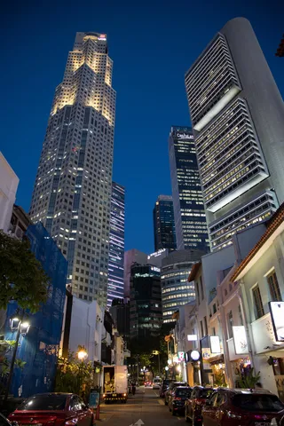 Downtown towers at blue hour from Club Street, Singapore — Nicolas Marincic