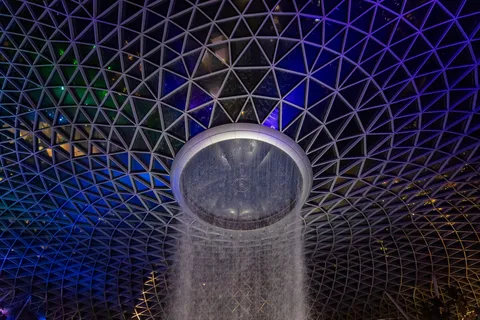 Jewel Changi Rain Vortex from below at night, Singapore — Nicolas Marincic