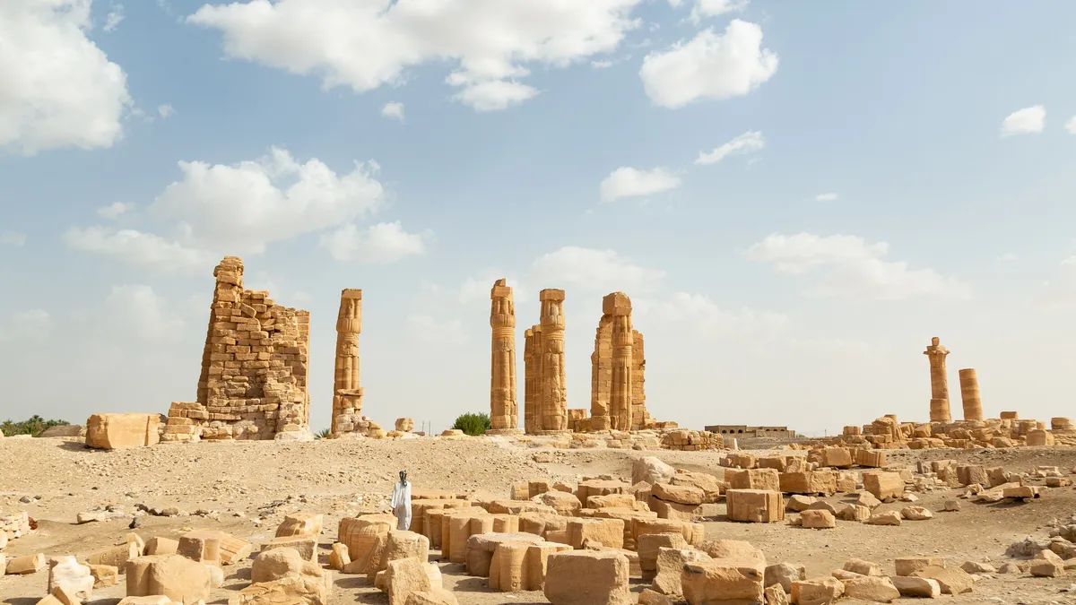 Columns of the Temple of Soleb rising from the desert, Sudan — Nicolas Marincic