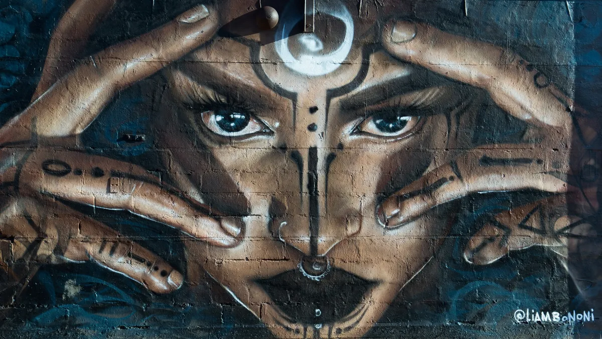 Face and hands mural, Snösätra, Sweden — Nicolas Marincic