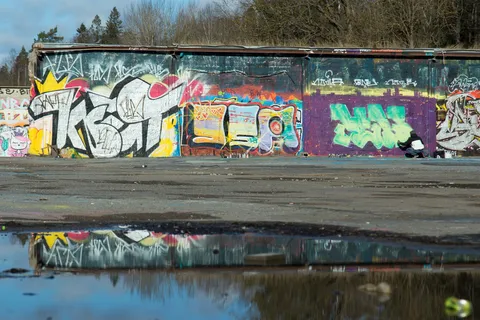 Snösätra wall of fame reflected in a puddle, Sweden — Nicolas Marincic