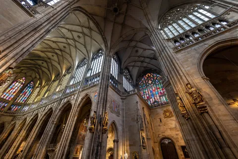 Gothic vaults and stained glass, St Vitus Cathedral, Prague, Czechia — Nicolas Marincic
