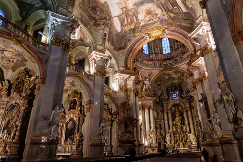 Baroque interior of St Nicholas, Malá Strana, Prague, Czechia — Nicolas Marincic