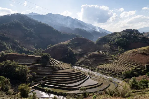 Rice terraces beneath the mountains, Vietnam — Nicolas Marincic
